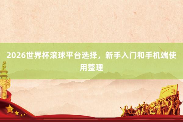 2026世界杯滚球平台选择，新手入门和手机端使用整理