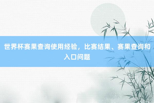 世界杯赛果查询使用经验，比赛结果、赛果查询和入口问题